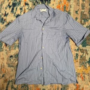 Zara Men's Blue Striped Short Sleeve Button Down | Men's Large